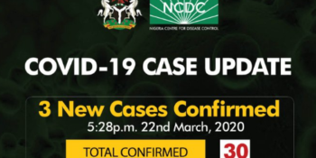 The Nigeria Centre for Disease Control (NCDC) has recorded 30 confirmed COVID-19 cases in the country.