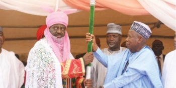 Governor Ganduje presents staff of office to the new Emir of Kano, Aminu Ado Bayero