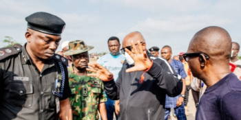 Ondo State Governor, Rotimi Akeredolu visiting the scene of an explosion that rocked Akure