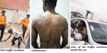 Traffic wardens and officers of the Nigerian Air Force beat up man for taking pictures
