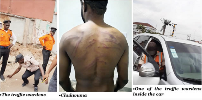Traffic wardens and officers of the Nigerian Air Force beat up man for taking pictures