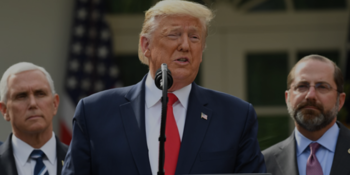 Surrounded by members of the White House Coronavirus Task Force, US President Donald Trump speaks at a press conference on COVID-19, known as the coronavirus, in the Rose Garden of the White House in Washington, DC.