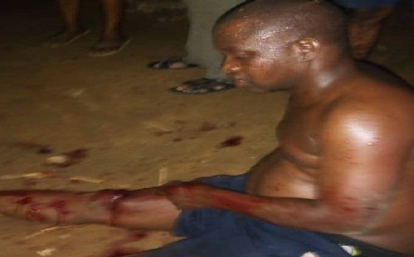 Drunk police officer after stabbing his colleague to death and injuring others in Lagos