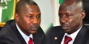 Attorney General of the Federation and Minister of Justice, Abubakar Malami (SAN), and the suspended EFCC Acting Chairman, Ibrahim Magu