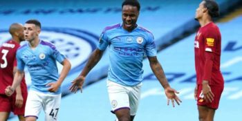 Raheem Sterling scores for Manchester City against Liverpool