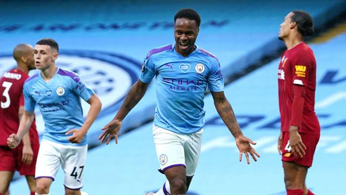 Raheem Sterling scores for Manchester City against Liverpool