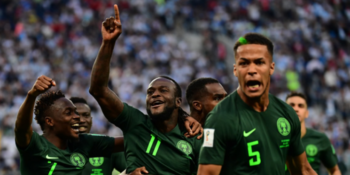 Nigeria's forward Victor Moses (2nd-L) celebrates after equalising from the penalty spot during the Russia 2018 World Cup Group D football match between Nigeria and Argentina at the Saint Petersburg Stadium.