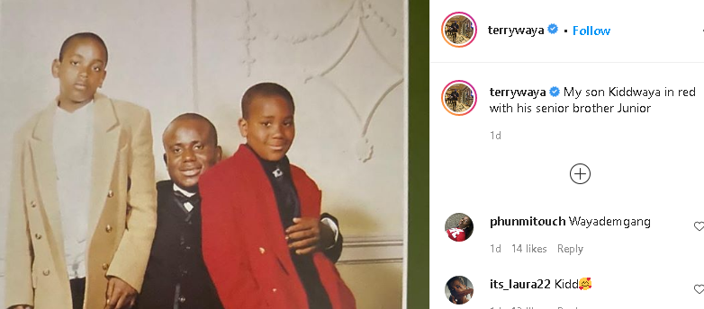 Billionaire businessman, Terry Waya shares a throwback photo of himself with his sons, Kiddwaya and Junior.