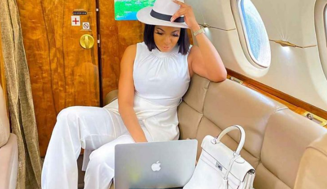 Nollywood Actress, Chika Ike has shared photos of herself flying in a private jet to attend an undisclosed business meeting.