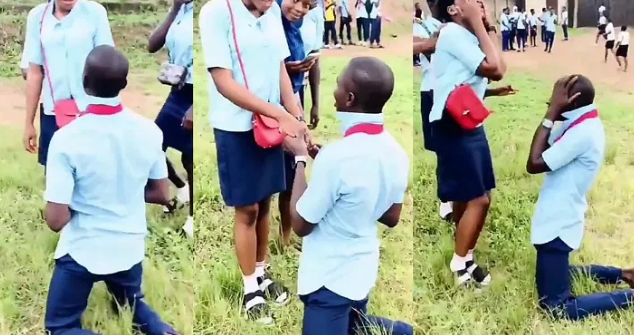 SS3 student delighted as her boyfriend proposes to her after their WAEC exams
