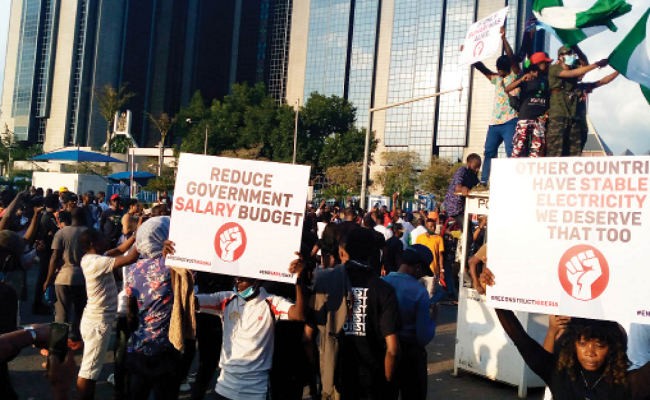 #ENDSARS protesters in front of Central Bank of Nigeria’s headquarters in Abuja on Sunday, October 18th, 2020