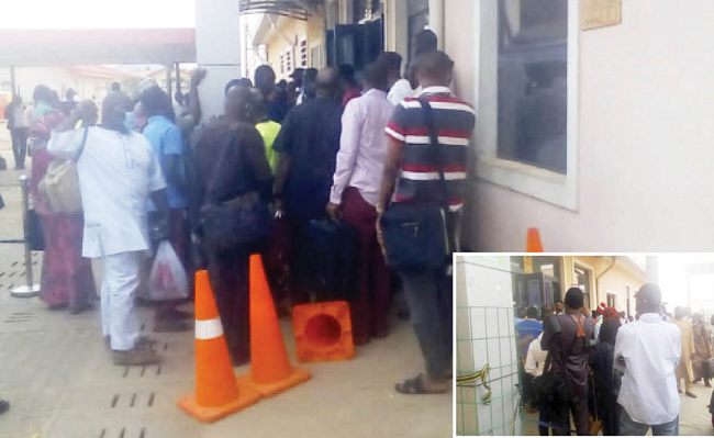 Passengers scramble to purchase tickets for the 6pm train at Rigasa Train Station in Kaduna yesterday, due to last Sunday’s attack by bandits along the Kaduna- Abuja highway