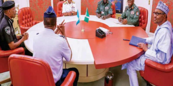 President Muhammadu Buhari holding a security meeting with top military and police officers