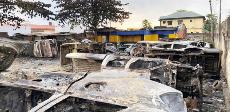 One of the burnt police stations in Lagos during the #EndSARS protests