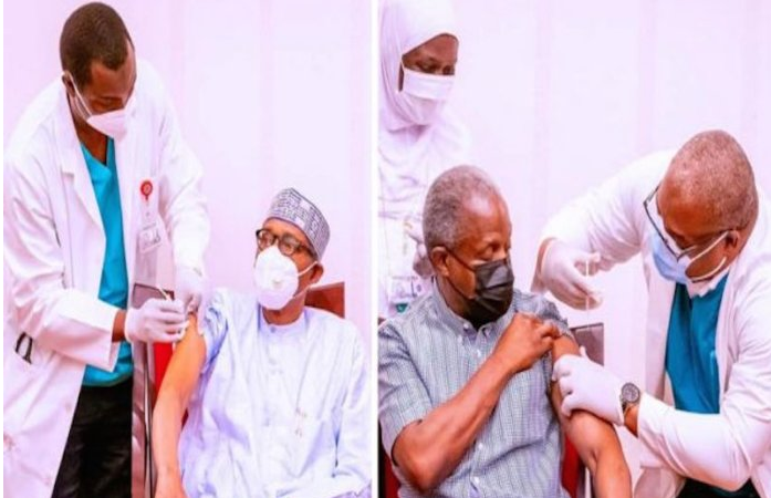 President Muhammadu Buhari and Vice President Yemi Osinbajo openly receiving their COVID-19 vaccination jabs