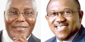 Former vice president and Peoples Democratic Party (PDP) presidential candidate in the 2019 general election, Alhaji Atiku Abubakar, and his running mate, Mr. Peter Obi