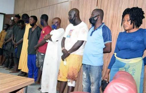 The 12 persons arrested at the residence of Yoruba freedom fighter, Sunday Adeyemo (Sunday Igboho) by the Department of State Services (DSS)