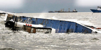 Capsized fishing vessel