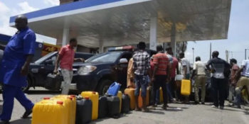 Long queue at a filling station in Nigeria