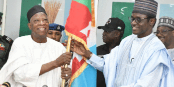 The newly elected National Chairman of All Progressives Congress (APC), Senator Abdullahi Adamu, yesterday received his staff of office from the outgoing Caretaker/Extraordinary Convention Planning Committee (CECPC) Chairman and Yobe State Governor, Mai Mala Buni, at the party’s national headquarters in Abuja.