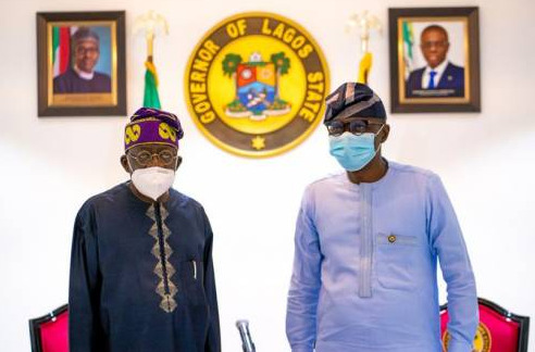 National Leader of the All Progressives Congress, Bola Tinubu, with Lagos State Governor, Babajide Sanwo-Olu